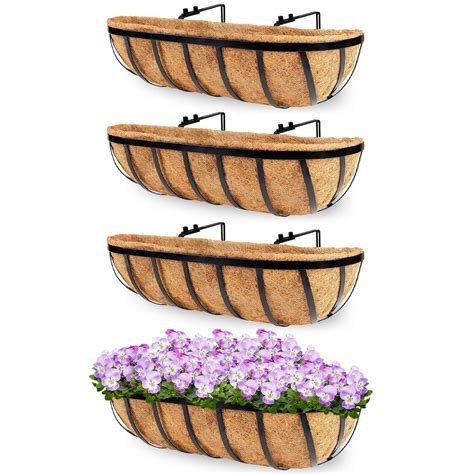 Y&M 4pcs 24 Inch Planter, Metal Window Boxes with Coco Liner, 